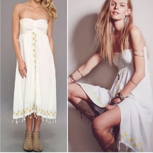 Free People Strapless Embroidered Midi Dress Star of India Womens Small - Picture 15 of 15